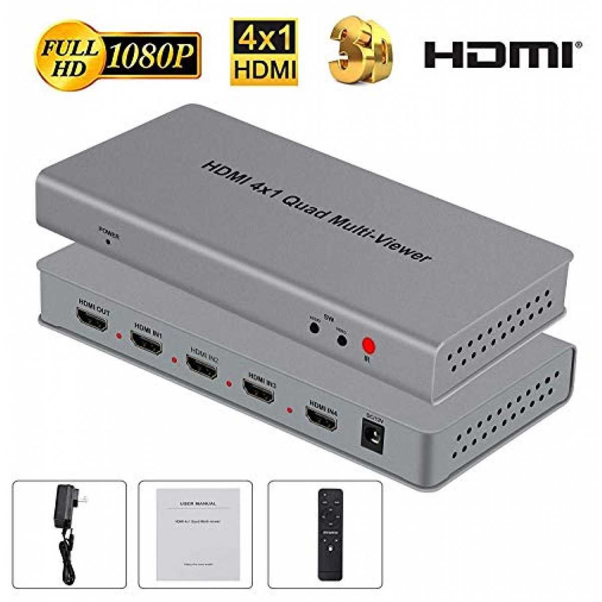 Quad Multi Viewer 4x1 Seamless HDMI Switch With HDMI Output Full HD 1080p  (HD-401MR)