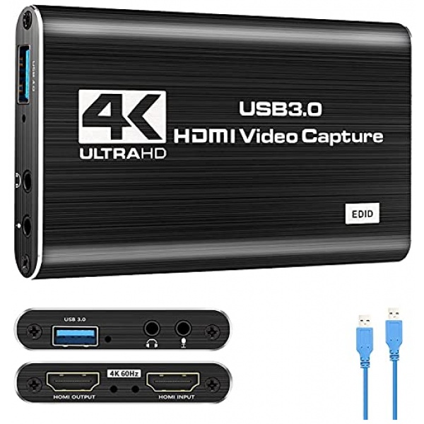 uoeos Capture Card Windows Linux YouTube OBS OS X Twitch for PS3 PS4 Xbox HDMI to USB 1080P HD Video/Audio Capture Recorder Device Compatible with PC 